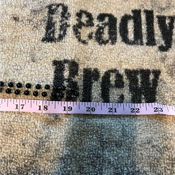 Gothic Black Bead Necklace, Silver Tone Moon, White Crystal, Long Length - Picture 5 of 6